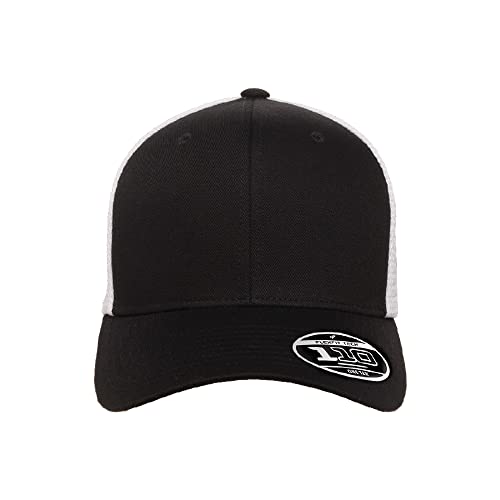 Flexfit 110M Trucker Mid-Profile Mesh Back Snapback Cap - color: Black/White