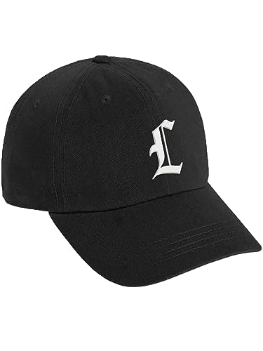 Daxton Low Profile Adjustable Baseball Dad Hat Cap White Old English Font Alphabet A to Z - color: Black, style: Letter L