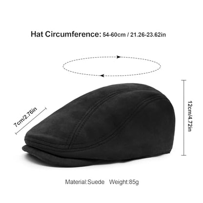 YAMEIZE Retro Suede Newsboy Hats for Men Women Beret Ivy Flat Cap Adjustable Winter Caps Trendy - color: Black