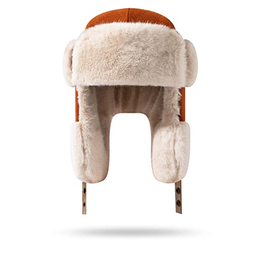 Croogo Cold Weather Eskimo Hats Trapper Hat Winter Thick Furry Ushanka Russian Hat Windproof Ski Trooper Hat with Ear Flap - color: Pl18-caramel