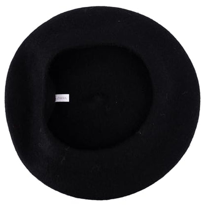 ZAKIRA Wool French Beret for Men & Women, Plain - color: Black