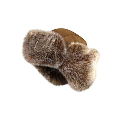 Men Russian Cossack Ushanka Trapper Hat Suede Faux Fur Hunter Hat Thick Furry Trooper Hat with Earflaps Skiing Cap - color: Brown