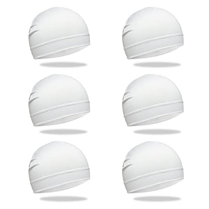 6 Pcs Skull Cap Sweat Wicking Helmet Liner Breathable Cycling Beanie Running Sports Hat Cooling Head Wraps for Men - color: White Pack