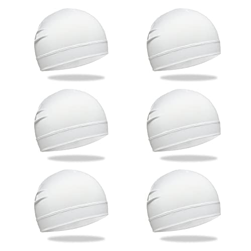 6 Pcs Skull Cap Sweat Wicking Helmet Liner Breathable Cycling Beanie Running Sports Hat Cooling Head Wraps for Men - color: White Pack