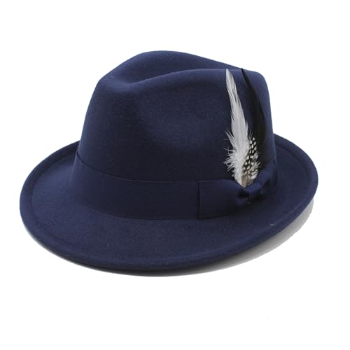LIDHAY Classic Fedora Hats for Men & Women Vintage Style Short Brim Felt Hat Panama Fedora Hats with Bands - color: Navy Blue