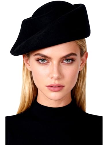 Small Top Hats for Women Elegant Winter Vintage Beret Wool Felt Fedoras Ladies Luxury Wedding and Church Cap Female - color: Black 1