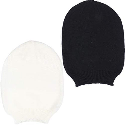 an Unisex Striped Knit Slouchy Beanie Hat Lightweight Soft Fashion Cap - color: 5014-2pk-wht
