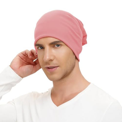 Unisex Slouchy Beanie Cotton Lightweight Beanie Hat Skull Cap Night Sleep Hat Hip-Hop Hat - color: Pale Pink