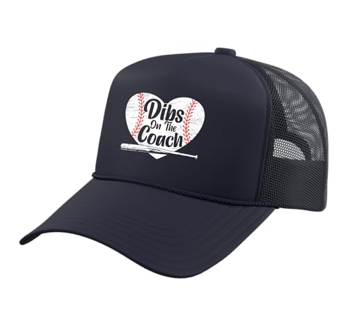 Dibs On The Coach Baseball Player Sport Lover Bat and Ball Trucker Hat with Adjustable Mesh Back - color: Navy Blue