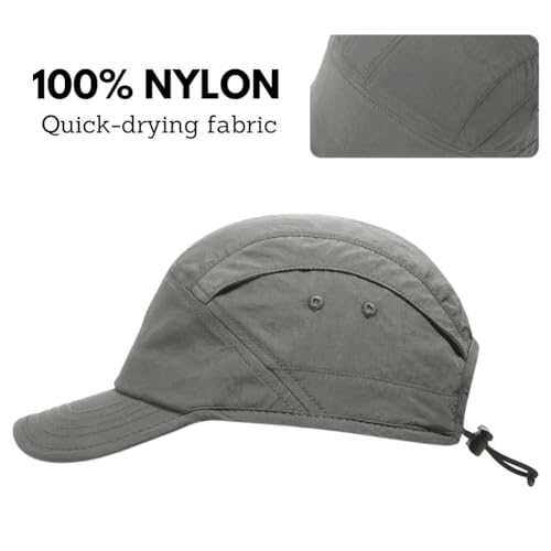 5 Panel Hat, Quick Dry Baseball Cap, Drawstring Elastic Sport Cap for Running, Fishing - color: Gray