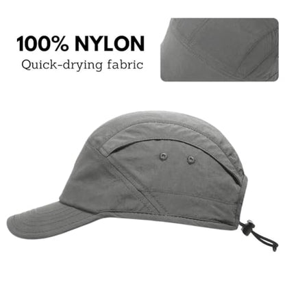 5 Panel Hat, Quick Dry Baseball Cap, Drawstring Elastic Sport Cap for Running, Fishing - color: Gray
