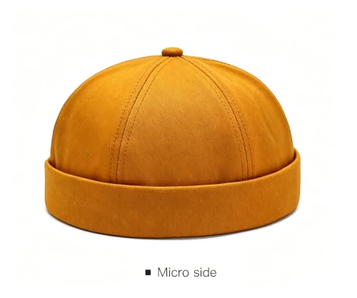 Gogobear Mens Brimless Docker Beanie Adjustable Rolled Cuff Sailor Cap - color: Yellow