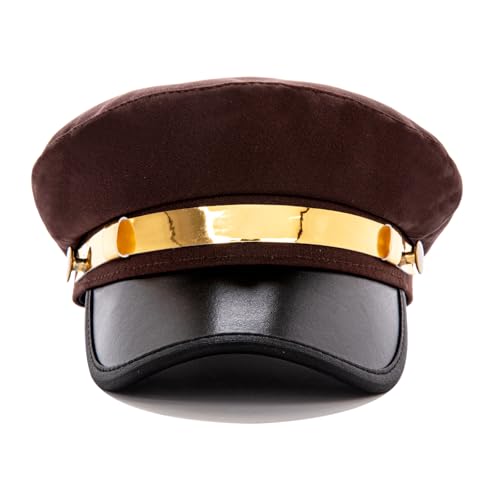 여성용 요트 캡틴 세일러 모자, PU 소재 뉴스보이 모자, 세련된 바이커 모자, 베이커 보이 모자, 피크 베레모 - color: Coffee