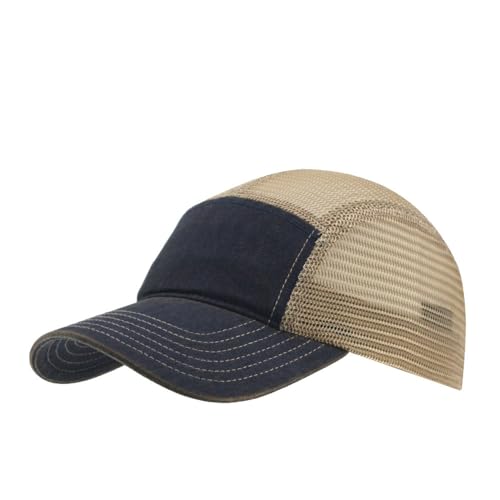 The Vintage Year Distressed Cotton Unstructured Soft Mesh Breathable Adjustable Dirty Wash Dad Hat Trucker Baseball Cap - color: Dirty Wash Camper Mesh Navy/Khaki