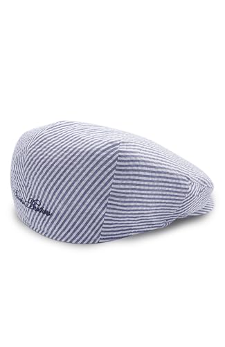 Brooks Brothers Men’s Seersucker Ivy Cap – with Logo Lining & Sweatband – Woven Cotton Hat - color: Blue Stripe, size: Large-X-Large