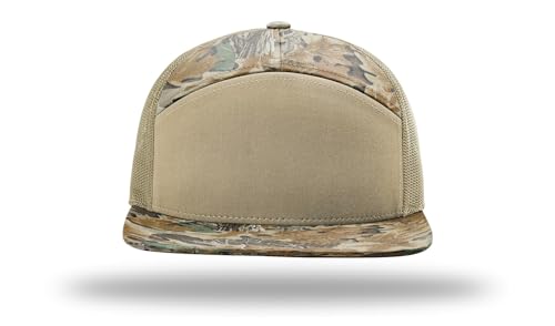 Richardson 168 168P Hat 7-Panel Trucker Cap Hi-Pro Snapback Cap Camo Hat Adjustable Baseball Hat Blank Hat Bulk Hats - color: Advantage/Khaki