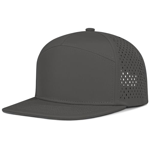 4 Inclusive Sizes Performance Flat Brim Trucker Hat Men Women, 7 Panel Snapback Running - color: 63.grey