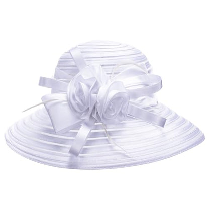 Lawliet Womens Satin Ribbon Church Wedding Sun Wedding Occasion Hat A214 - color: White