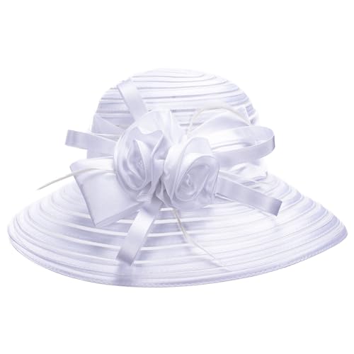 Lawliet Womens Satin Ribbon Church Wedding Sun Wedding Occasion Hat A214 - color: White