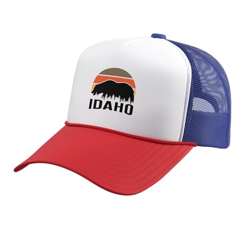 Idaho Trucker Hat with Adjustable Mesh Back - color: Red/White/Royal Blue
