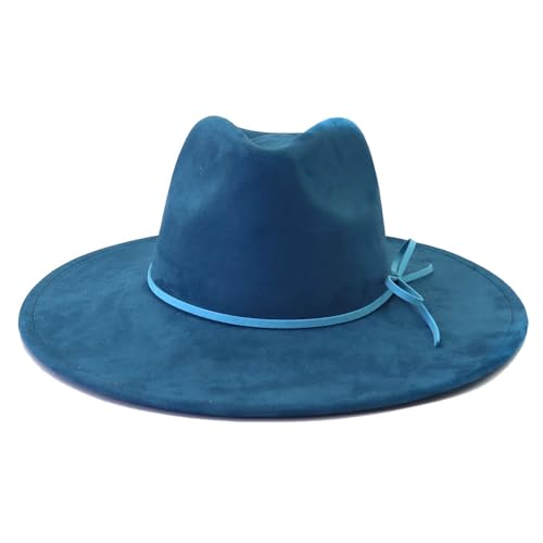 Fedora Hats for Women Man with Big Wide Brim Classic Suede Panama Hat Western Outdoor hat - color: Blue