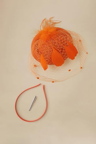 BABEYOND Fascinators Hats for Women Tea Party Pillbox Derby Wedding Hat - color: Orange