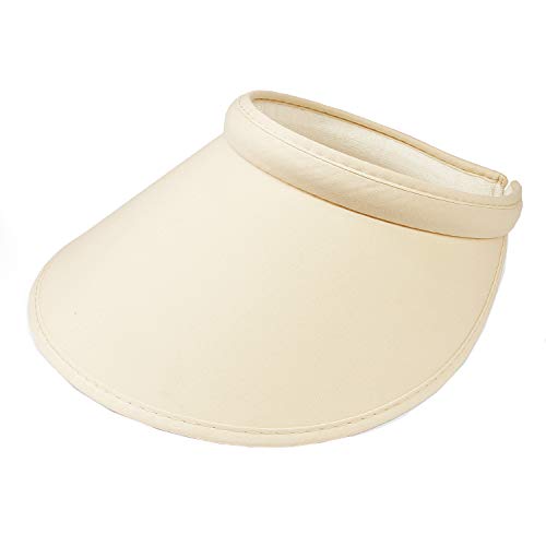 PRO.FASHION Women's Summer Sun UV Protection Visor Wide Brim Clip on Beach Pool Golf Cap Hat - color: Beige