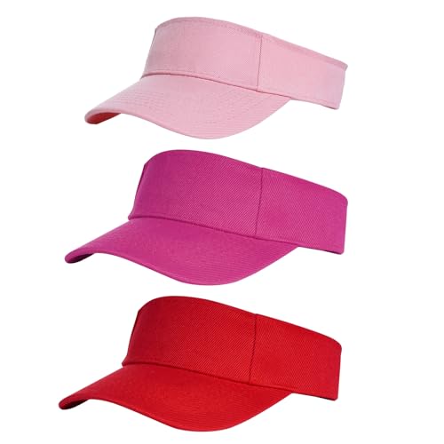 Yookat 3 Pack Visor Sun Hat Adjustable Sun Visor Caps Golf Tennis Visor Hat for Sports Girls Boys Outdoor - color: Rose, Pink, Red
