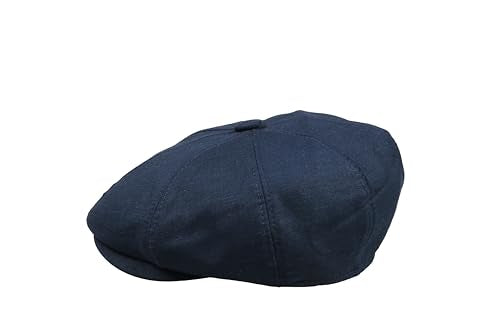 8 Panel Newsboy Cap – Linen Blend with 100% Cotton Lining - color: Dark Blue, size: Small