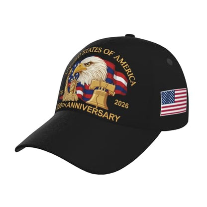 American Flag Baseball Caps Embroiderred USA Flag Patriotic Dad Hat Adjustable Trucker Hats for Men Women - color: Usa 250th Anniversary -Black