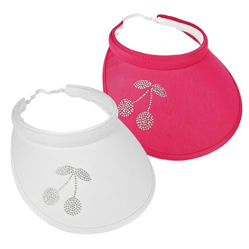 2 Pack Sun Visors Women Wide Brim Clip on Summer Hats Adjustable UV Protection - color: Cherry-white,rose Red