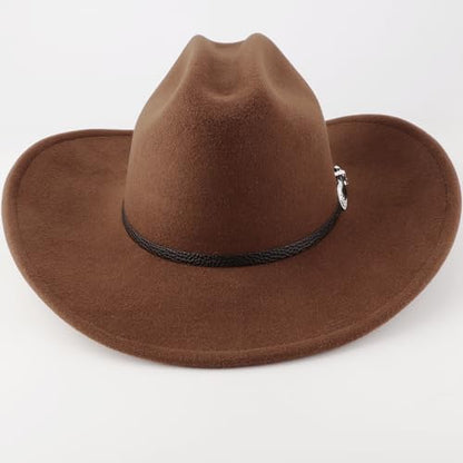 AQOKKA Western Cowboy Hats for Women Classic Felt Wide Brim Fedora Hat with Belt Buckle Retro Panama Hat Unisex Rolled up Cap - color: 1 Pc Fedora Hat A: Khaki