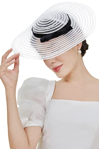 BABEYOND Derby Hats for Women Wide Brim Fascinator Tea Party Kentucky Hat - color: White