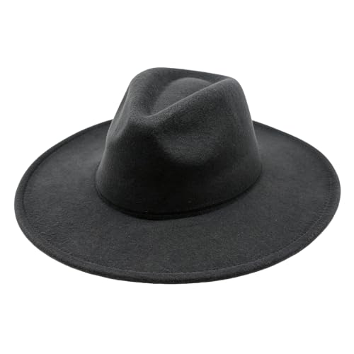 Classic Wide Brim Felt Fedora Hat for Men Women - color: Grey