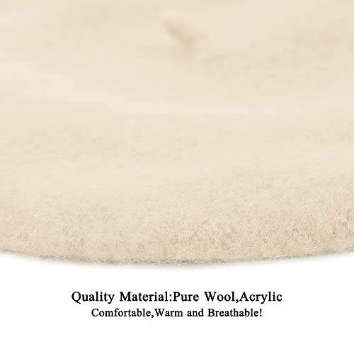 Wheebo Berets for Kids Wool French Beret Hats Artist Painter Hats for Little Girls Boys Solid Color Style - color: Beige
