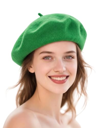 Wool French Beret Hats for Women Classic Winter Beanie Cap - color: Green