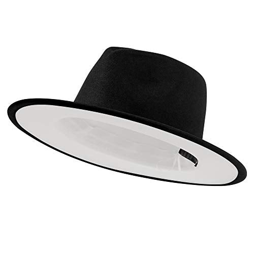 jingsha Fedora Hats for Men & Women Wide Brim Fedora Felt Panama Hat Men's Dress Hats with Belt Buckle - color: Black-white(inside), size: Medium