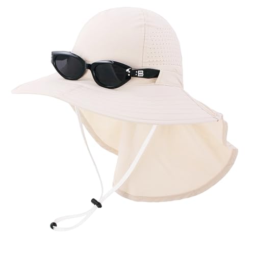 Sun Hats for Men Women with Neck Flap UPF 50+ UV Protection Wide Brim Bucket Hat Safari Hiking Fishing Hats - color: Beige