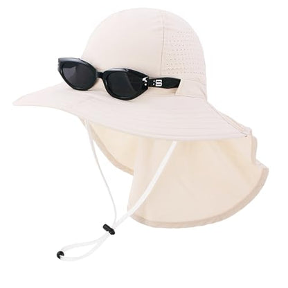 Sun Hats for Men Women with Neck Flap UPF 50+ UV Protection Wide Brim Bucket Hat Safari Hiking Fishing Hats - color: Beige