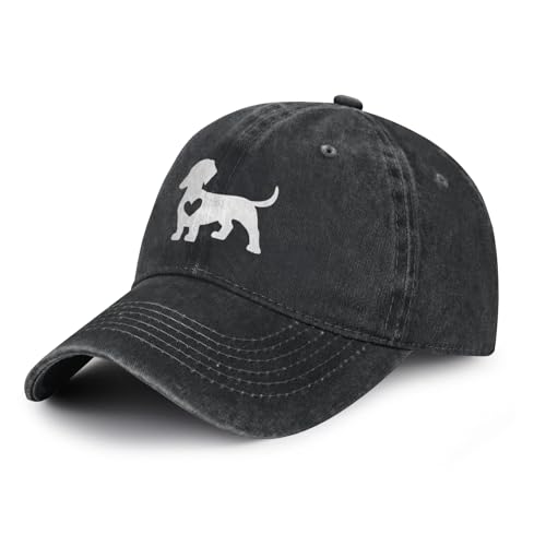 Women's Cute Dachshund Heart Hat for Men Women, Adjustable Vintage Distressed Washed Baseball Cap for Dog Lover