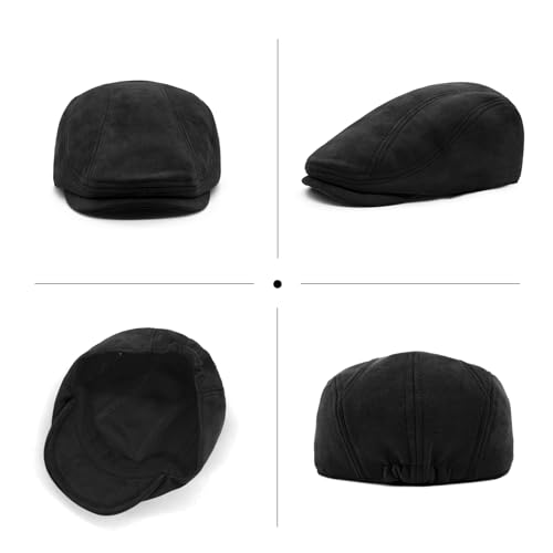 YAMEIZE Retro Suede Newsboy Hats for Men Women Beret Ivy Flat Cap Adjustable Winter Caps Trendy - color: Black