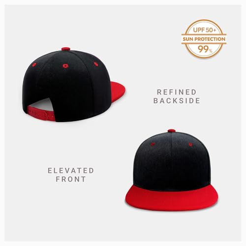 CHOK.LIDS Classic Snapback Flat Bill Hat Blank Adjustable Baseball Cap - color: Black/Red
