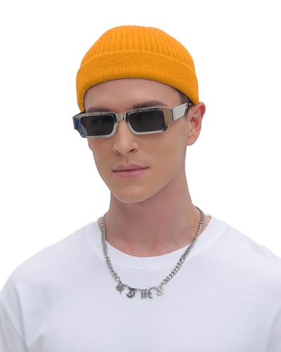 ROYBENS Thin Swag Wool Short Fisherman Beanie for Men Women Knit Winter Hat - color: 1pcs-yellow
