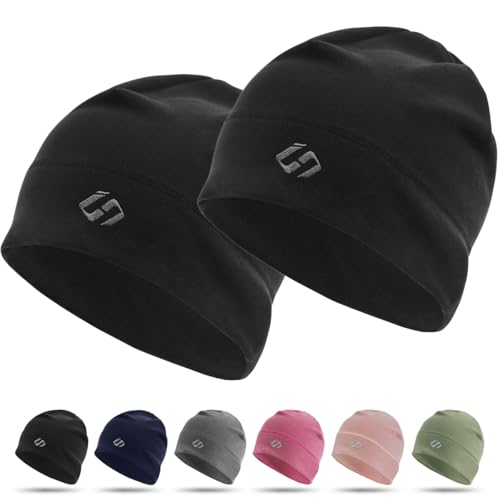 HASAGEI Thermal Running Hat - Men's Skull Cap Cycling Cap Under Helmet for Winter - color: Black+black