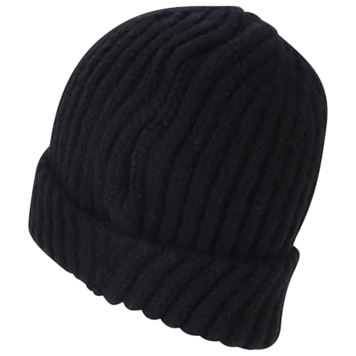 Heavyweight Thick Knit Warm Winter Beanie - color: Black