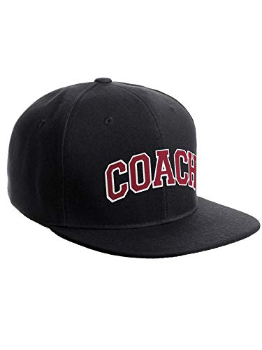 Original Team Coach Snapback Hat Classic Layered Arched Letters Flat Bill Cap - color: Black Hat White Red Letters