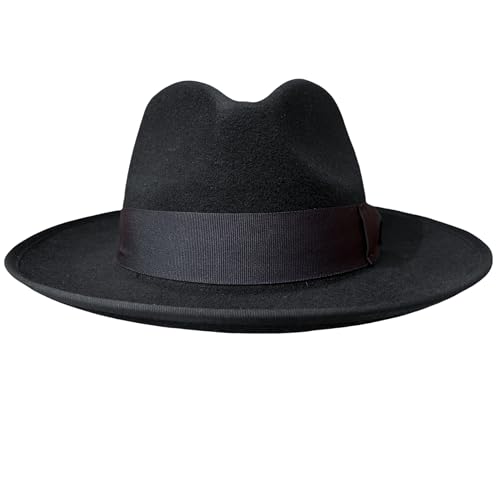 Soft Wool Crushable Mens Fedora Hats for Men Women Black Dress Rolled Wide Brim Hat