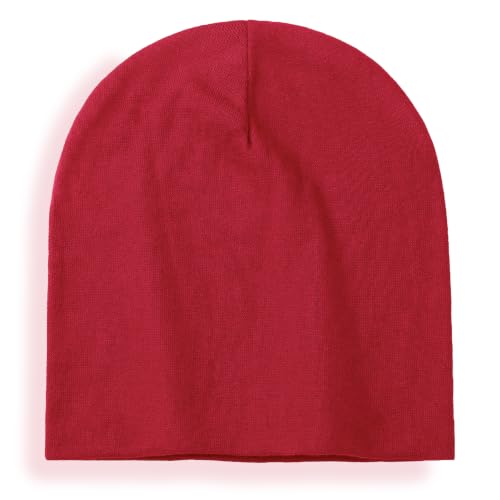 vidsel 100% Cotton Slouchy Beanie for Women Men, Thin Beanies Winter Hat - color: Red