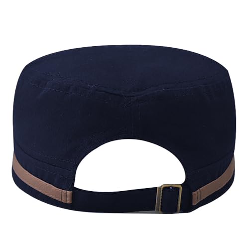 Cadet Army Cap for Men Women Military Adjustable Unisex Flat Top Hat - color: Navy Blue