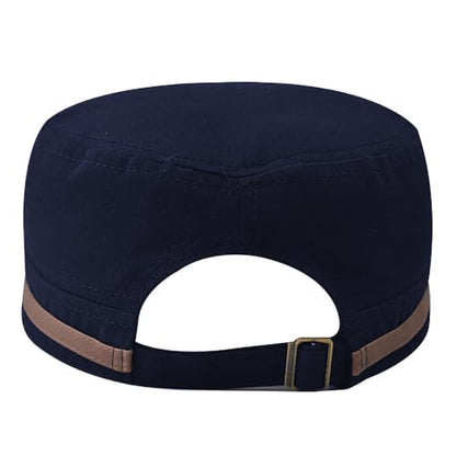 Cadet Army Cap for Men Women Military Adjustable Unisex Flat Top Hat - color: Navy Blue
